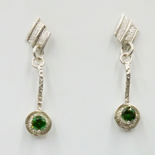 DKC-2134 Earrings, Diamond Shape Dangles, Green CZ $110 at Hunter Wolff Gallery
